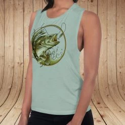 Ice Strong Outdoors Rockstarlette Bass Fishing Logo, Relaxed Fit Muscle Tank Top Fancy-Ladies Only!