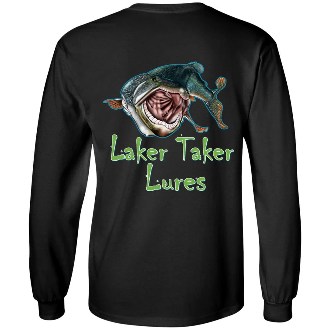 CustomCat Men's Long Sleeve Laker Taker Tee - Red/Black Logo Laker Taker Lures & Swag 10 CustomCat Men's Long Sleeve Laker Taker Tee - Red/Black Logo Laker Taker Lures & Swag
