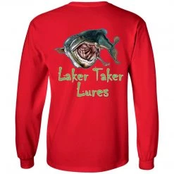 CustomCat Men's Long Sleeve Laker Taker Tee - Red/White Logo Laker Taker Lures & Swag