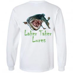 CustomCat Men's Long Sleeve Laker Taker Tee - Red/Black Logo Laker Taker Lures & Swag 27 CustomCat Men's Long Sleeve Laker Taker Tee - Red/Black Logo Laker Taker Lures & Swag