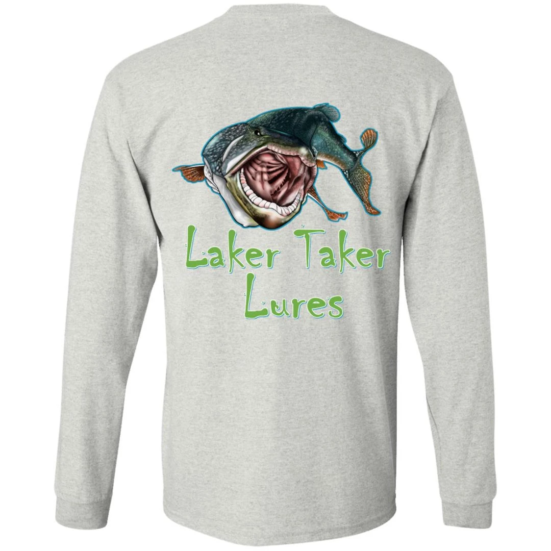 CustomCat Men's Long Sleeve Laker Taker Tee - Red/Black Logo Laker Taker Lures & Swag 7 CustomCat Men's Long Sleeve Laker Taker Tee - Red/Black Logo Laker Taker Lures & Swag