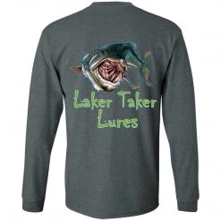 CustomCat Men's Long Sleeve Laker Taker Tee - Red/Black Logo Laker Taker Lures & Swag 33 CustomCat Men's Long Sleeve Laker Taker Tee - Red/Black Logo Laker Taker Lures & Swag