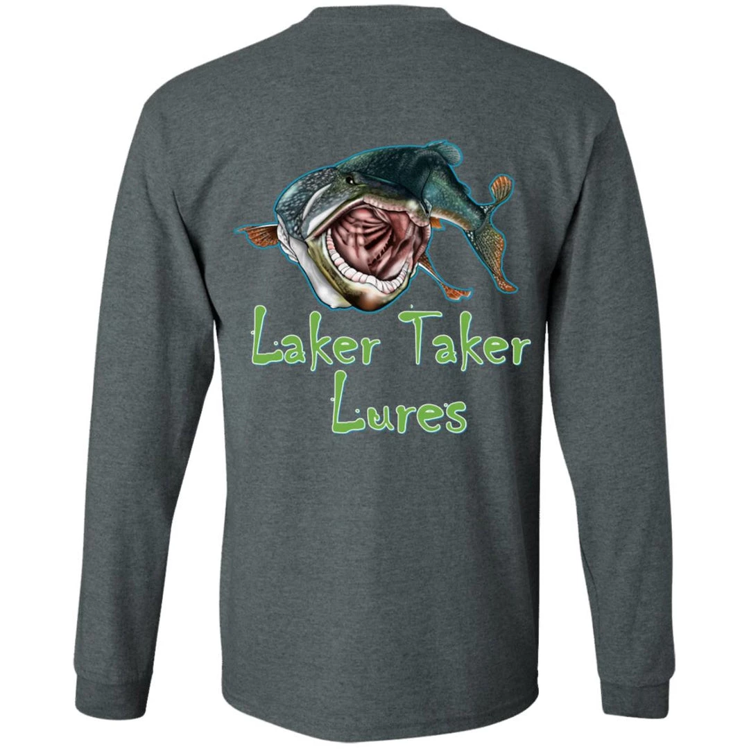 CustomCat Men's Long Sleeve Laker Taker Tee - Red/Black Logo Laker Taker Lures & Swag 14 CustomCat Men's Long Sleeve Laker Taker Tee - Red/Black Logo Laker Taker Lures & Swag