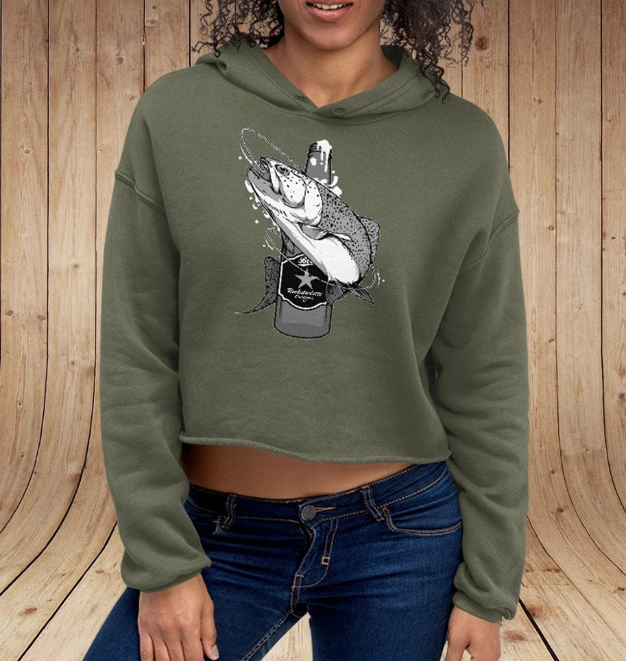 Ice Strong Outdoors Fancy-Ladies Only! Rockstarlette Fishing And Beer Logo, CROPPED Fleece Lined Pullover Hoodie 4 Ice Strong Outdoors Fancy-Ladies Only! Rockstarlette Fishing And Beer Logo, CROPPED Fleece Lined Pullover Hoodie