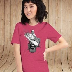 Rockstarlette Fishing And Beer, Loose Fit T Shirt, Heather Blue, Charcoal Or Raspberry