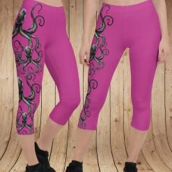 Fancy-Ladies Only! Rockstarlette Octopus Logo CAPRI Leggings, Black Or Hot Pink