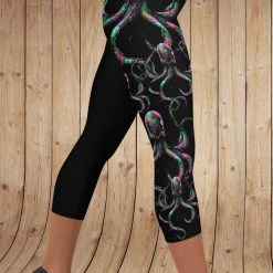 Fancy-Ladies Only! Rockstarlette Octopus Logo CAPRI Leggings, Black Or Hot Pink