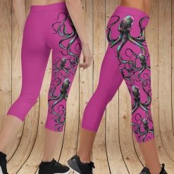 Fancy-Ladies Only! Rockstarlette Octopus Logo CAPRI Leggings, Black Or Hot Pink