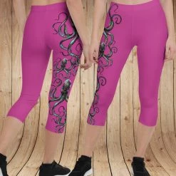 Fancy-Ladies Only! Rockstarlette Octopus Logo CAPRI Leggings, Black Or Hot Pink