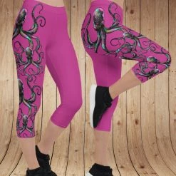 Fancy-Ladies Only! Rockstarlette Octopus Logo CAPRI Leggings, Black Or Hot Pink