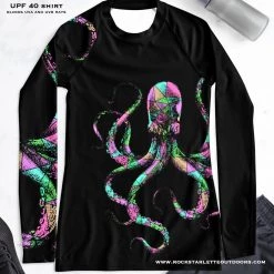 Rockstarlette Octopus UPF 40, Sun Shirt/Rash Guard, Black, Blue, Or Hot Pink Fancy-Ladies Only!