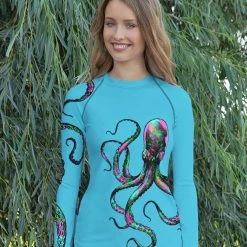 Rockstarlette Octopus UPF 40, Sun Shirt/Rash Guard, Black, Blue, Or Hot Pink Fancy-Ladies Only!