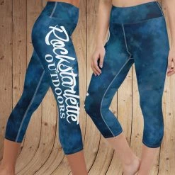 Ice Strong Outdoors Rockstarlette Watercolor Rockstarlette Outdoors Logo Yoga CAPRI OR FULL LENGTH Leggings, Wide Waistband