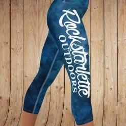 Ice Strong Outdoors Rockstarlette Watercolor Rockstarlette Outdoors Logo Yoga CAPRI OR FULL LENGTH Leggings, Wide Waistband