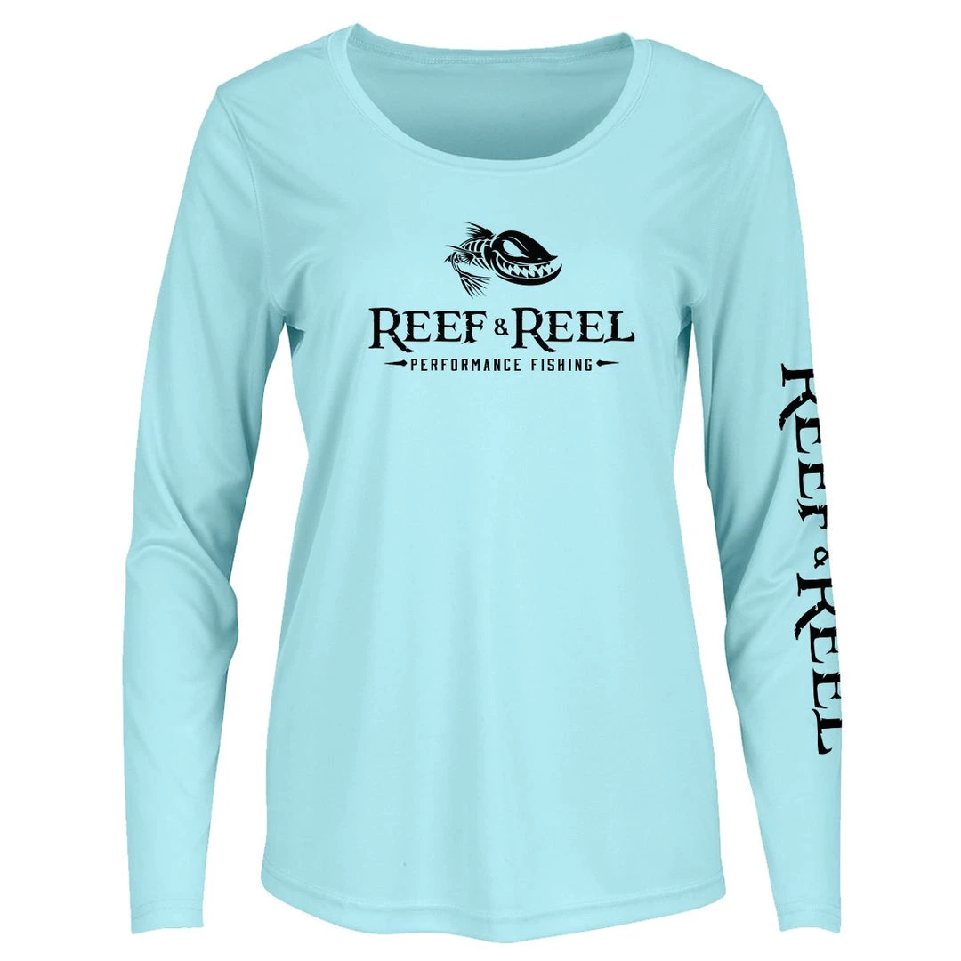 Reef & Reel Women's Floating Fish Big Logo Performance LS Shirt Fancy-Ladies Only! 19 Reef & Reel Women's Floating Fish Big Logo Performance LS Shirt Fancy-Ladies Only!