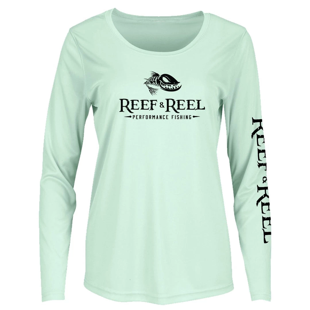 Reef & Reel Women's Floating Fish Big Logo Performance LS Shirt Fancy-Ladies Only! 15 Reef & Reel Women's Floating Fish Big Logo Performance LS Shirt Fancy-Ladies Only!