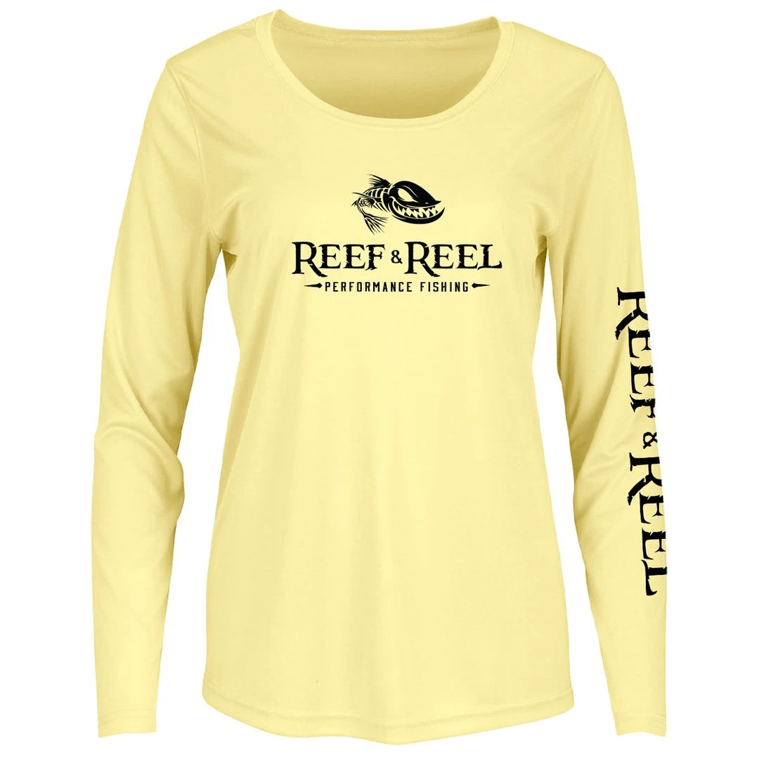 Reef & Reel Women's Floating Fish Big Logo Performance LS Shirt Fancy-Ladies Only! 6 Reef & Reel Women's Floating Fish Big Logo Performance LS Shirt Fancy-Ladies Only!